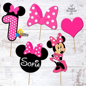 Printable MINNIE MOUSE Hot Pink Birthday Cake Toppers. Party ...