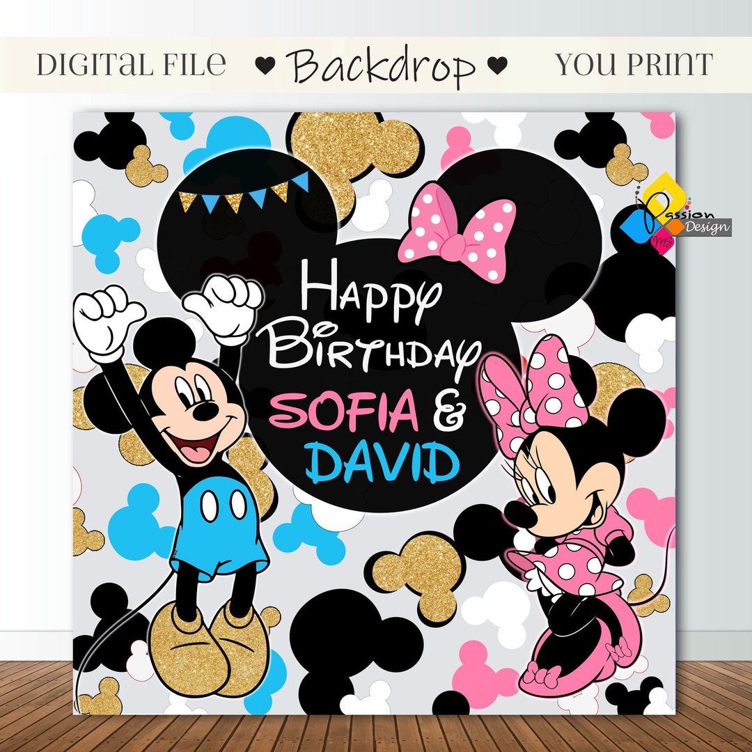 Printable MICKEY and MINNIE Mouse Birthday Backdrop. CUSTOM Mickey and ...