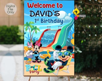 Printable MICKEY MOUSE Pool Party Welcome Board. Custom Mickey Mouse Pool Welcome Sign. Digital Mickey Mouse Poster. Mickey Mouse Birthday
