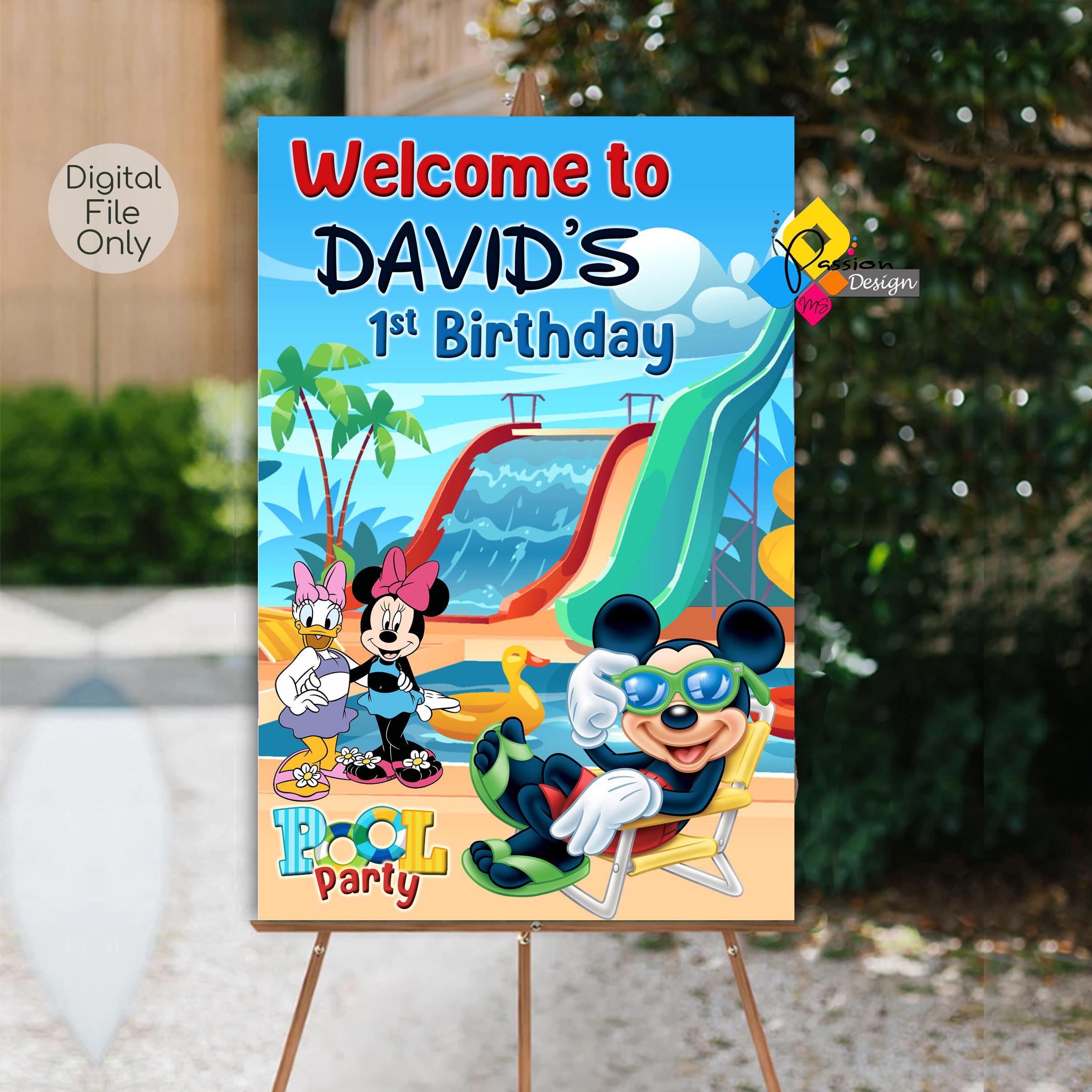 Printable MICKEY MOUSE Pool Party Welcome Board. Custom Mickey Mouse