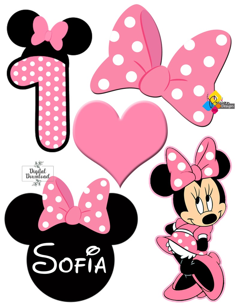 Printable MINNIE MOUSE Pink Birthday Cake Toppers. Party Centerpieces. Table Decorations. Photo Props. Custom DIY Minnie Mouse Decorations image 4