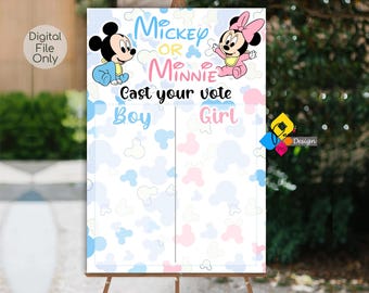 Printable MICKEY Or MINNIE Mouse Gender Reveal VOTING Board. Custom Mickey Or Minnie Voting Sign. Boy or Girl Poster. Gender Reveal Party