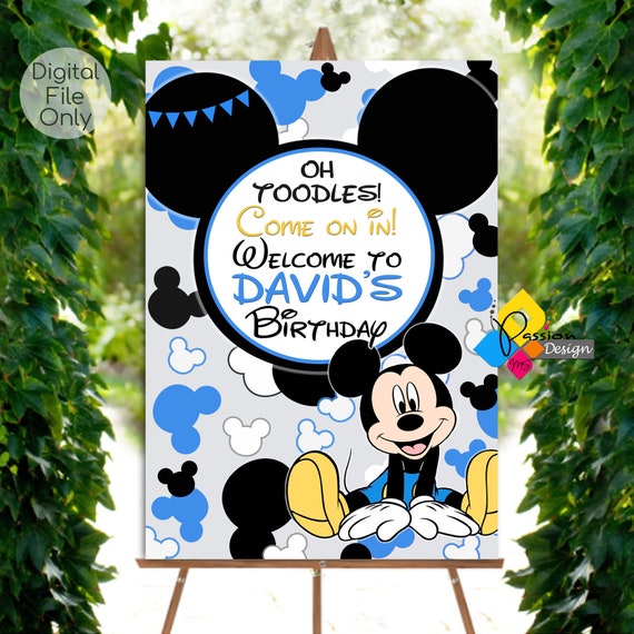 ミッキーマウスのWELCOMEボード Printable MICKEY MOUSE Birthday Welcome Board BLUE Black. Custom