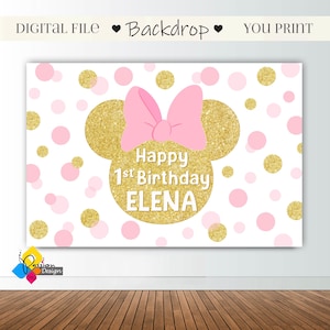 Printable MINNIE MOUSE Birthday Pink Gold Dots Backdrop. CUSTOM Minnie Mouse Party Decoration. Minnie Mouse Birthday 6&#39;x4&#39; Party Banner
