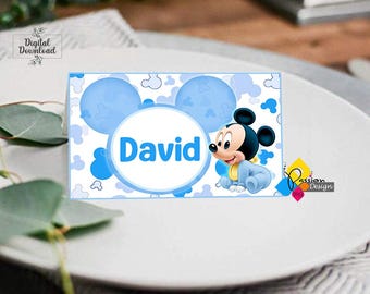 Printable Mickey Mouse Birthday Party Place Card Tent. Editable Mickey Mouse Name Card. Mickey mouse baby Shower Name Card. Instant Download