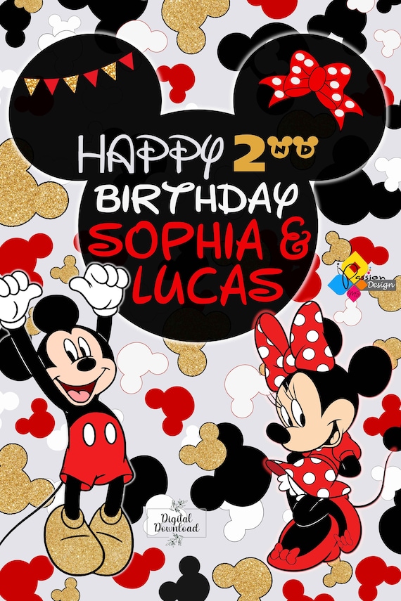 printable mickey and minnie mouse birthday welcome board etsy