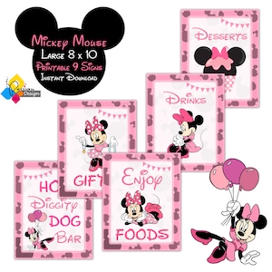 Ausdruckbare rosa Minnie Maus 9 Geburtstagsschilder. Instant Download Minnie Mouse Large 8 x 10 Zeichen Paket. Digitales Set Minnie Mouse Party Schilder