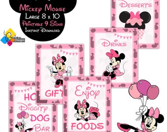 Printable Pink Minnie Mouse 9 Birthday Signs. Instant Download Minnie Mouse Large 8 x 10 Sign Package. Digital Set Minnie Mouse Party Signs