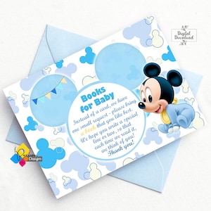Tarjeta de Solicitud de Libro de Baby Shower de MICKEY MOUSE Bebé Imprimible. Libros de Baby Shower de Mickey Mouse para tarjeta de bebé. Descarga instantánea