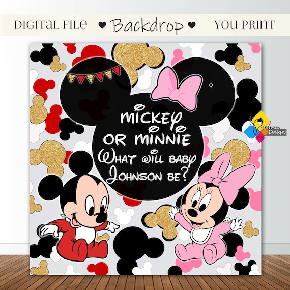 Printable Mickey or Minnie Mouse GENDER REVEAL Backdrop. Boy - Etsy
