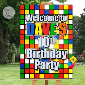 Printable RIBIK&#39;S CUBE Welcome Board. Rubik&#39;s Cube Birthday Party Poster. Rubik&#39;s Cube Theme Birthday Sign. Custom Rubik&#39;s Cube Party Board