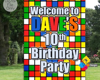 Printable RIBIK&#39;S CUBE Welcome Board. Rubik&#39;s Cube Birthday Party Poster. Rubik&#39;s Cube Theme Birthday Sign. Custom Rubik&#39;s Cube Party Board