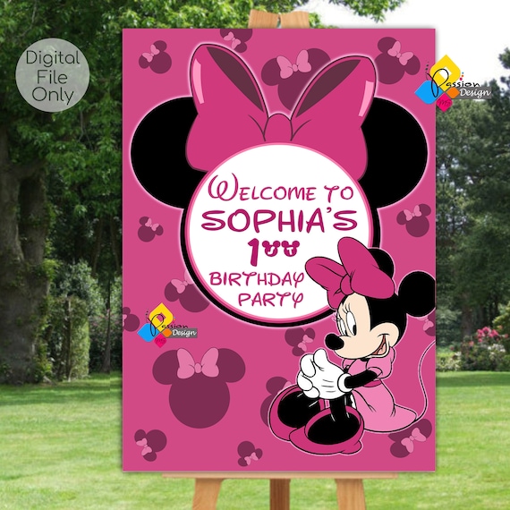 printable minnie mouse birthday welcome board custom minnie etsy
