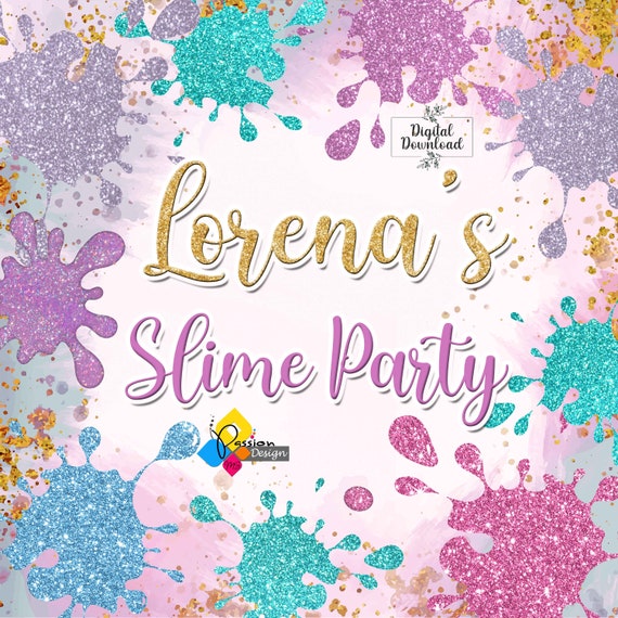 Slime Theme Birthday Party Printables  Slime Decorations & Invitations  Templates