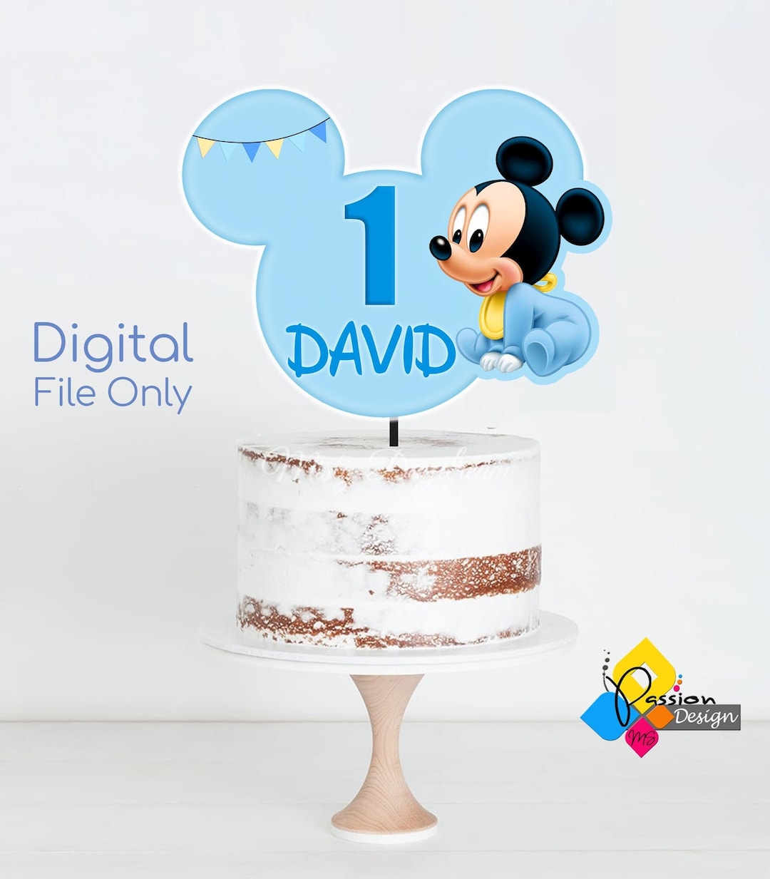 Printable Mickey Mouse Birthday Cake Topper. Custom Name &amp; Age Cake ...
