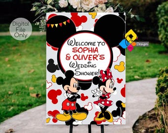 印刷可能なミッキーとミニーマウスのウェディングシャワーのウェルカム