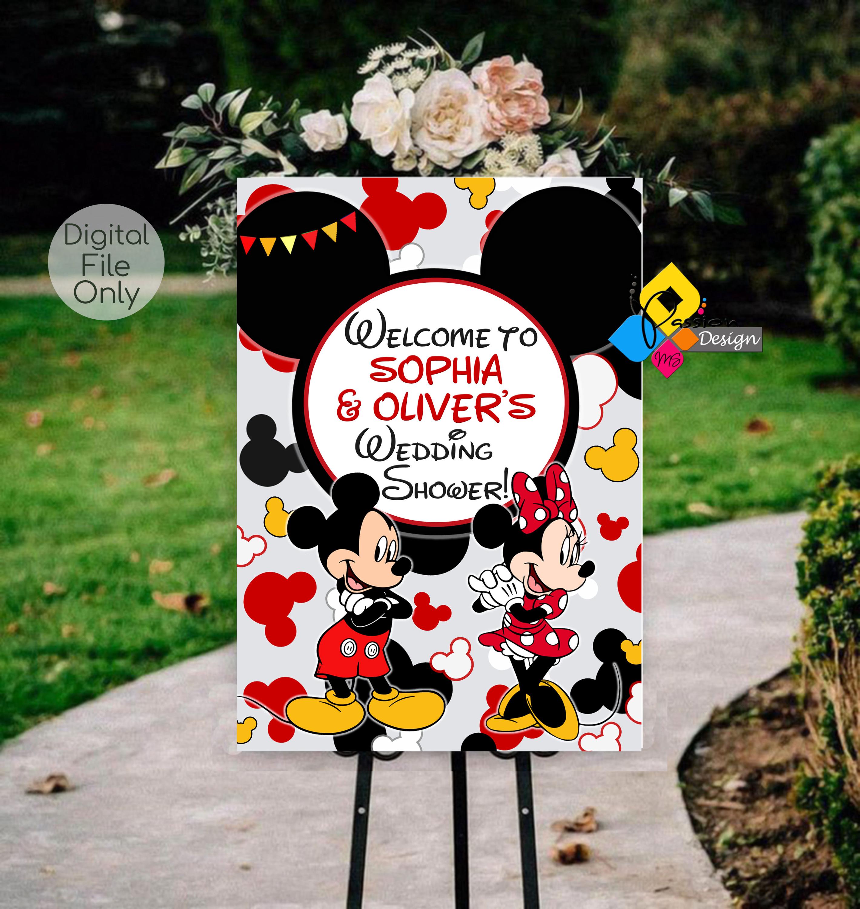 印刷可能なミッキーとミニーマウスのウェディングシャワーのウェルカム