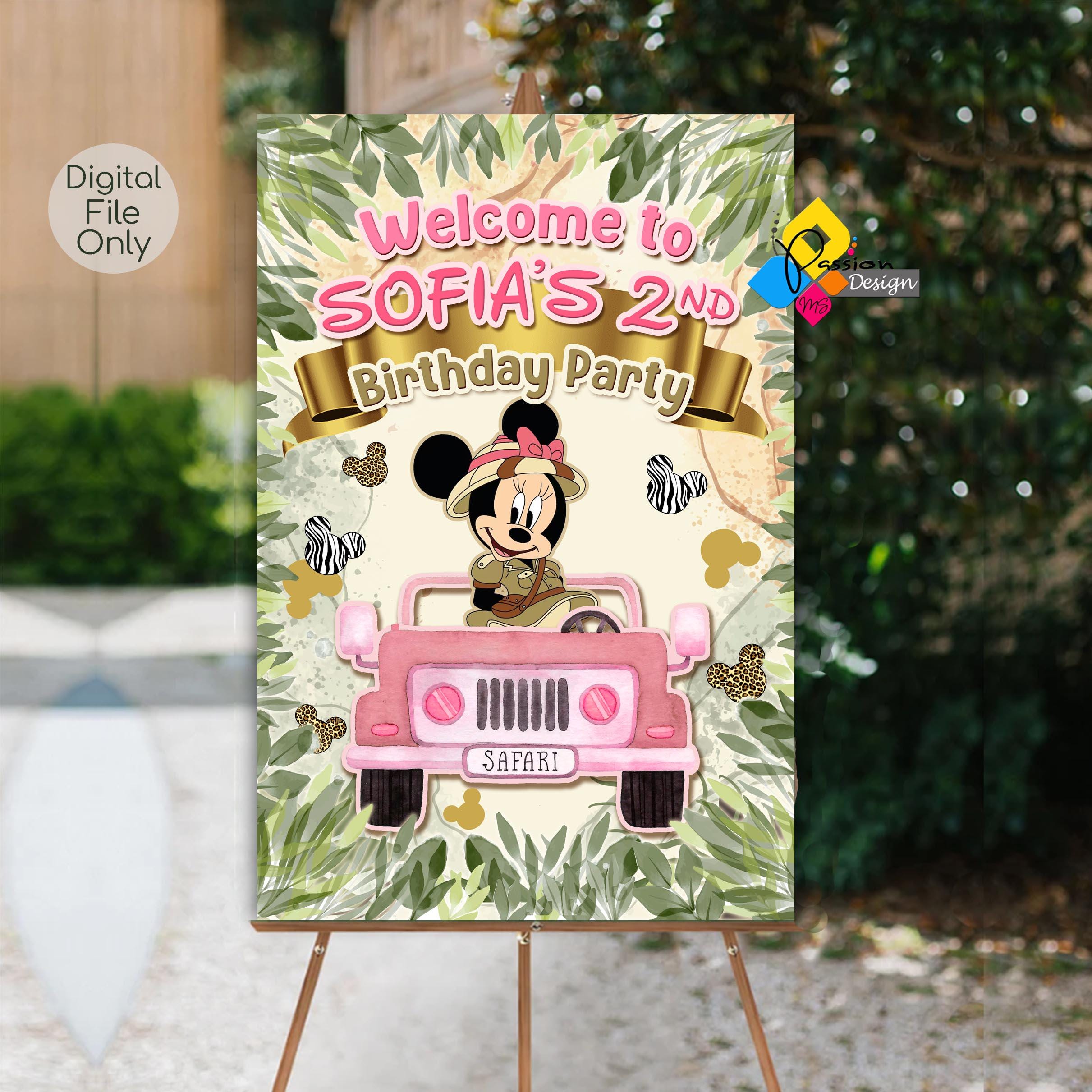 Printable MINNIE Mouse Safari Jeep GIRL Birthday Welcome Board