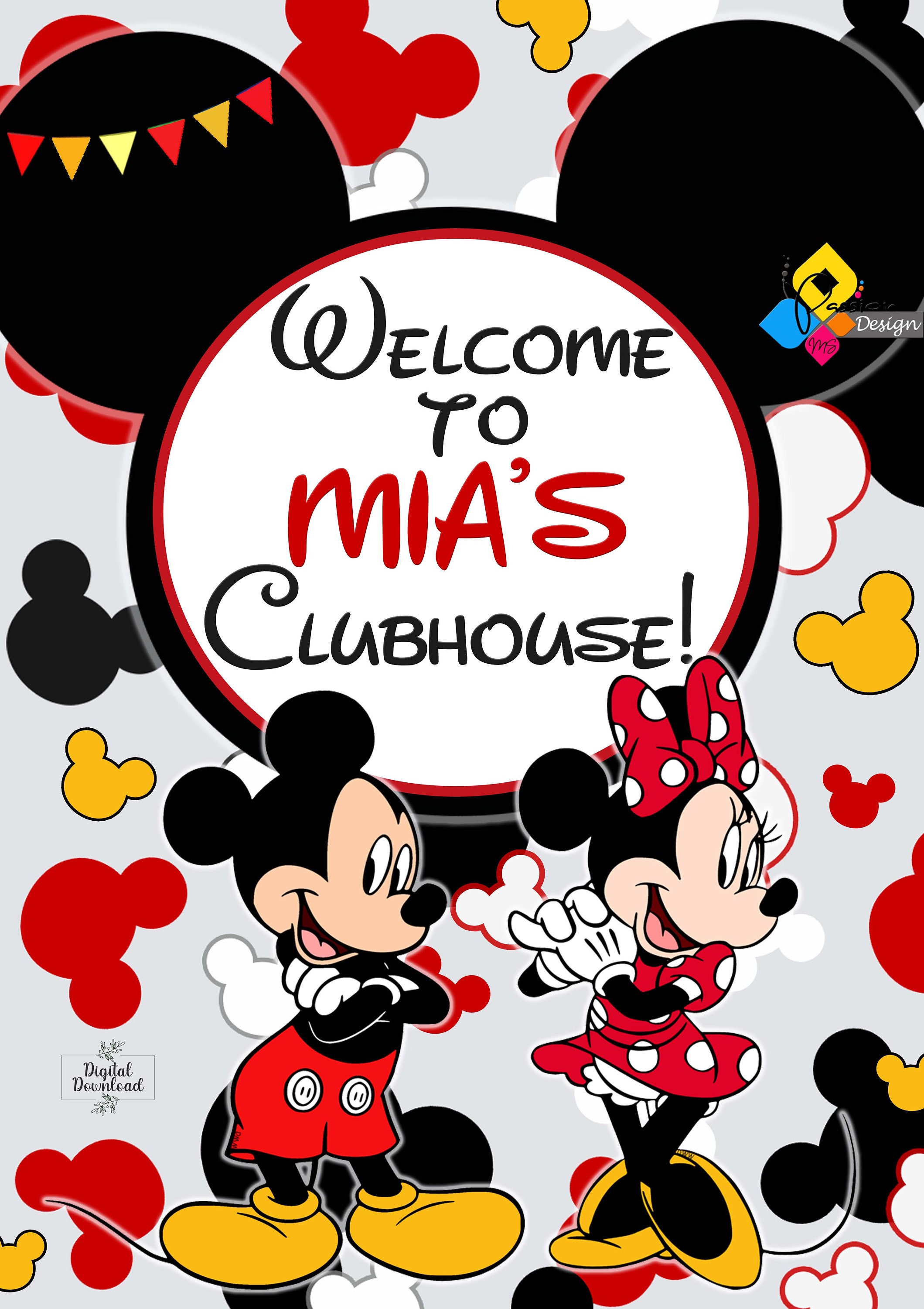 印刷可能なミッキーとミニーマウスの誕生日ウェルカムボード