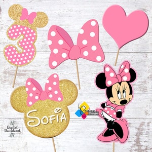 Printable MINNIE MOUSE Pink Gold Birthday Cake Toppers. Party ...
