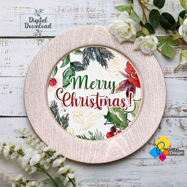Printable Merry Christmas Charger Plate Insert. DIY Christmas Party Decor. Instant Download Digital File