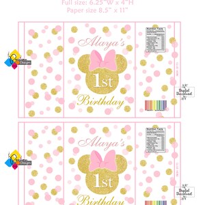 Utskrivbart MINNIE MOUSE-festkit. Personliga födelsedagsetiketter: Presentask, Chipspåse, Caprisun, Fruktsnacks, Vattenflaska, Cupcake-dekorationer bild 5
