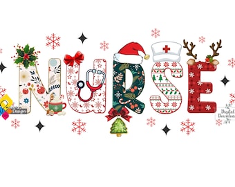 Digital Christmas Nurse Design. Instant Download Graphic for Cricut Cutout, T-shirt, Bag. Merry Christmas Gift for Nurse. Retro Nurse PNG