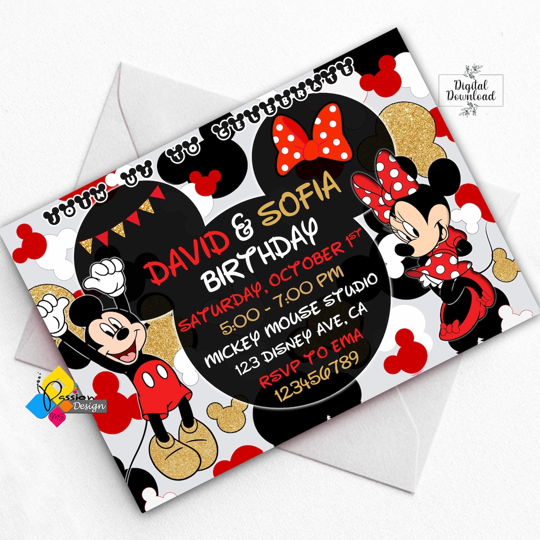 Printable Mickey and Minnie Mouse Birthday Invitation. Custom Mickey ...