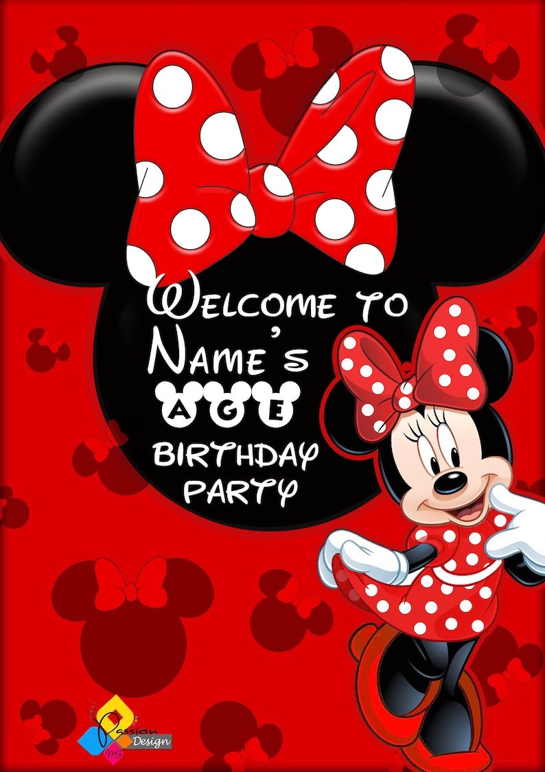Printable MINNIE MOUSE RED Birthday Welcome Board. Custom Minnie Mouse Welcome Sign. Digital Minnie Mouse Poster. Minnie Mouse Party Decor image 3