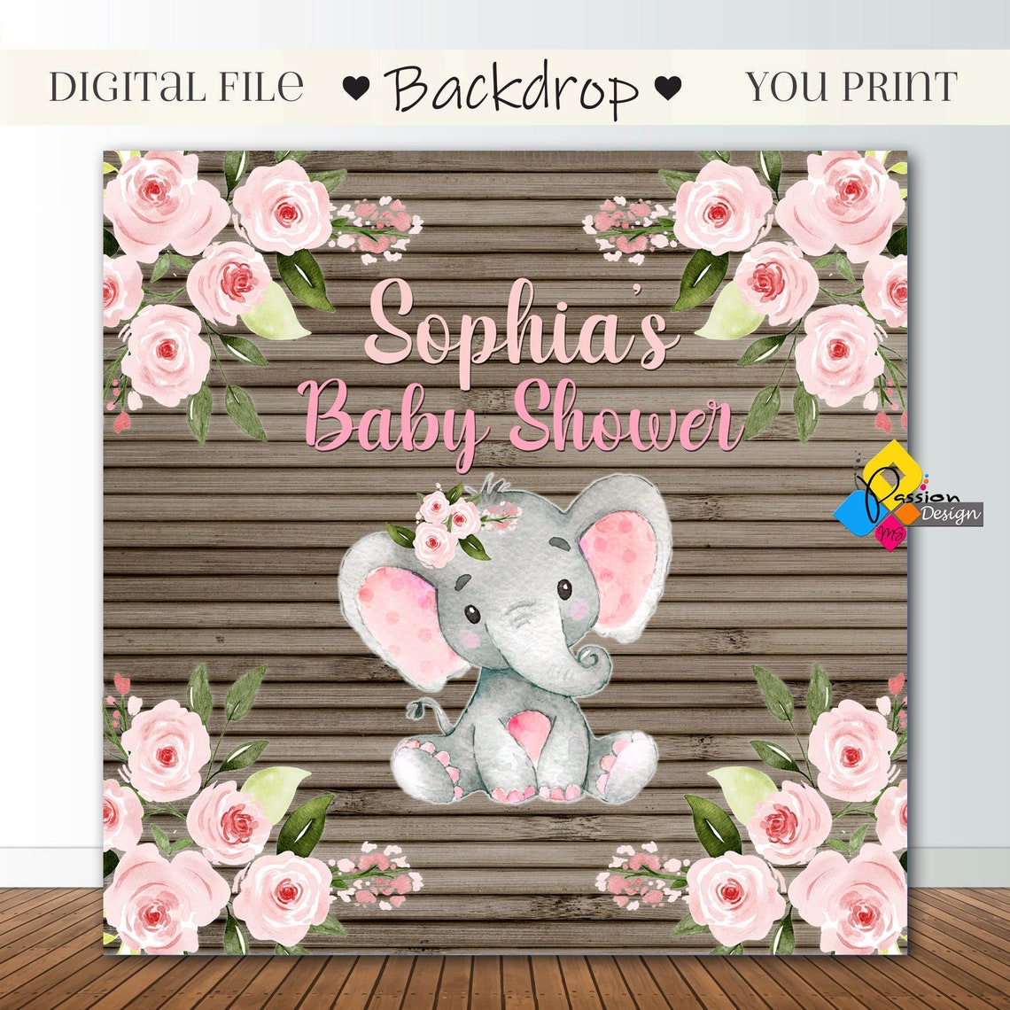 Printable BABY SHOWER Cute Elephant Girl Pink Flowers - Etsy