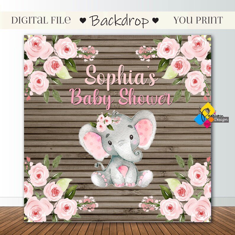 Printable BABY SHOWER Cute Elephant Girl Pink Flowers - Etsy