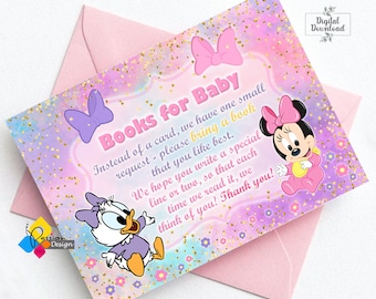 Printable Baby MINNIE Mouse and Baby DAISY Duck Book Request Card. Minnie and Daisy Baby Shower Books For Baby Card. Instant Download