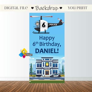 Printable POLICE Birthday Backdrop. Custom Police Party Banner 2&#39; x 4&#39;. Digital Police Station Background. Police Theme. Police Party Decor