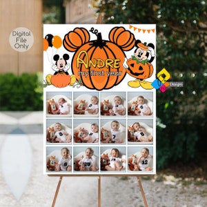 Digitales MICKEY MOUSE Halloween Baby erstes Jahr Foto Poster. Micky Maus Halloween Foto Collage Schild. Mickey One Year Bilder Tafel