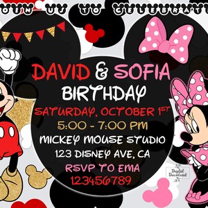 Printable Mickey and Minnie Mouse Birthday Invitation. Custom Mickey ...