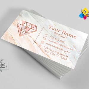 Printable Modern Design Business Card. Custom Handmade Jewelry Rose Gold Marble Business Card. Elegant Design Business Card. Digital File image 4