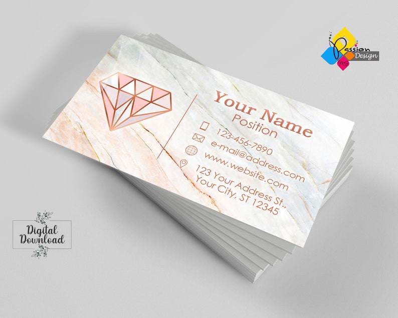Printable Modern Design Business Card. Custom Handmade Jewelry Rose Gold Marble Business Card. Elegant Design Business Card. Digital File image 4