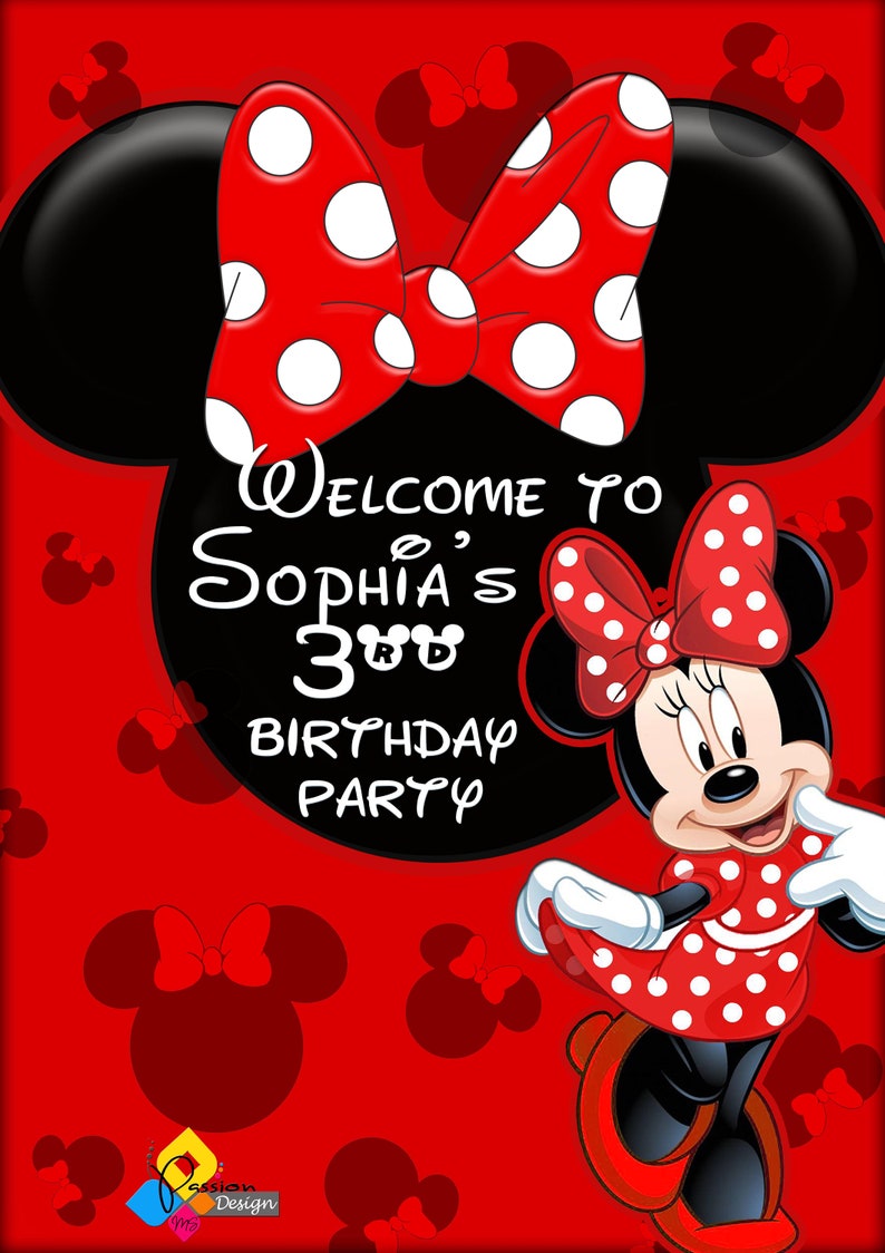 Printable MINNIE MOUSE RED Birthday Welcome Board. Custom Minnie Mouse Welcome Sign. Digital Minnie Mouse Poster. Minnie Mouse Party Decor image 2
