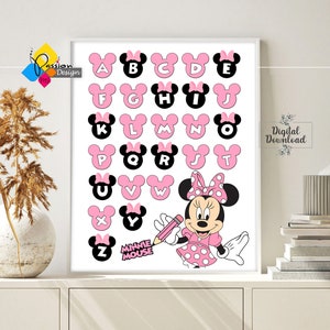MINNIE Mouse rosa Alphabet Lernposter. DRUCKBARE Wandkunst. Minnie ABC Poster. Kinderzimmer Dekor. Kinderzimmer Wanddeko. Digitaler Download