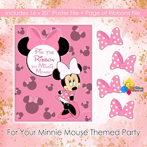 Printable Minnie Mouse Board Game. Pin the Ribbon to Minnie Mouse Party Game. Instant Download Game for a Birthday Party. 16x20&#39;&#39; Poster