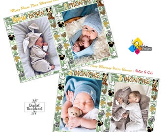 Printable Mickey Mouse SAFARI First Birthday Photo Banner. DIY Mickey Mouse Photo Garland. Digital Download Baby's 1st Year Milestone Cards