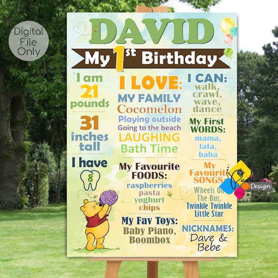 WINNIE THE POOH Milestone Board. Digital First Birthday Winnie - Etsy