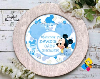 Printable Baby MICKEY MOUSE Charger Plate Insert. Personalized Mickey Mouse Baby Shower Charger Plate Insert. DIY Mickey Mouse Party Decor
