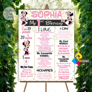 Printable MINNIE MOUSE Milestone Board. Pink GOLD White Minnie Mouse Birthday Milestone Sign. Personalized Minnie Mouse  Birthday Poster