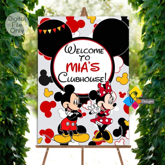 Tabellone di benvenuto per il compleanno di TOPOLINO e MINNIE stampabile.  Decorazioni per feste personalizzate Topolino e Minnie. Poster di compleanno  di Topolino Minnie -  Italia