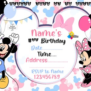 Printable Mickey and Minnie Mouse Birthday Invitation. Custom Mickey ...
