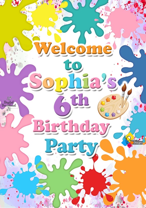 Printable Art Party Welcome Board. Painting Birthday Party Decor