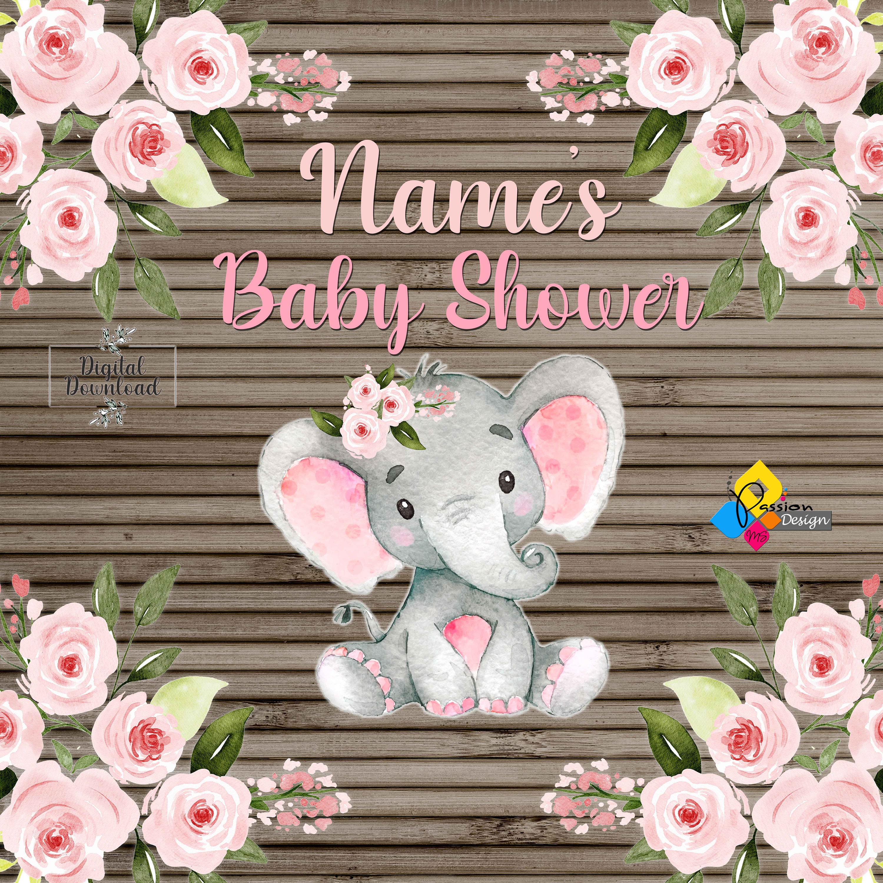 Elefante bebé ducha telón de fondo rosa Floral niña fiesta de cumpleaños  Photogra – webackdrops
