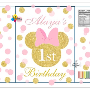 Utskrivbart MINNIE MOUSE-festkit. Personliga födelsedagsetiketter: Presentask, Chipspåse, Caprisun, Fruktsnacks, Vattenflaska, Cupcake-dekorationer bild 2