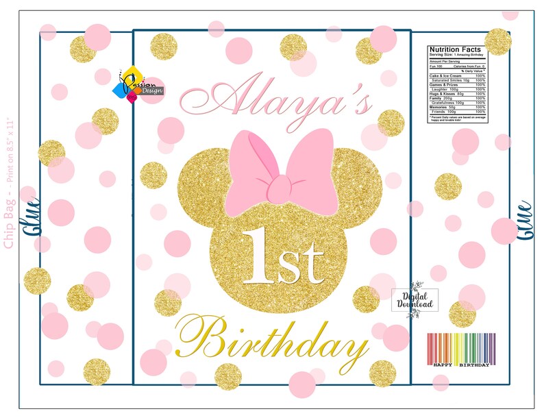 Utskrivbart MINNIE MOUSE-festkit. Personliga födelsedagsetiketter: Presentask, Chipspåse, Caprisun, Fruktsnacks, Vattenflaska, Cupcake-dekorationer bild 2